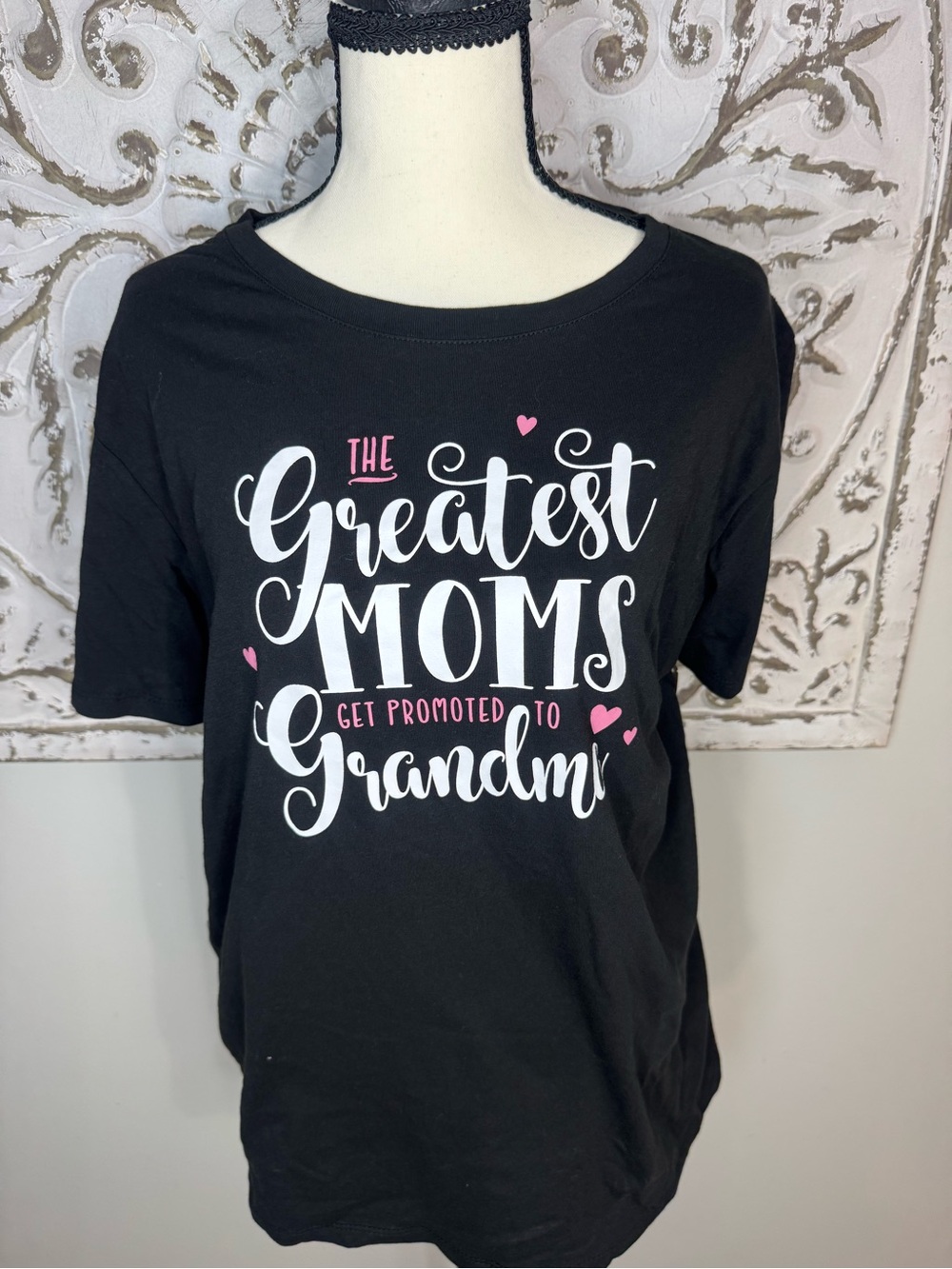The Greatest Moms Get Promoted to Grandma Black Tee